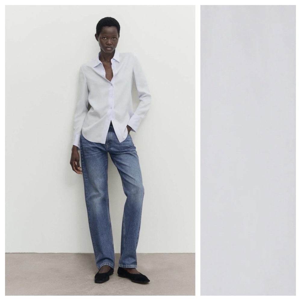 NWT. Massimo Dutti Light Blue 100% Lyocell Flowing Shirt. Size 8.